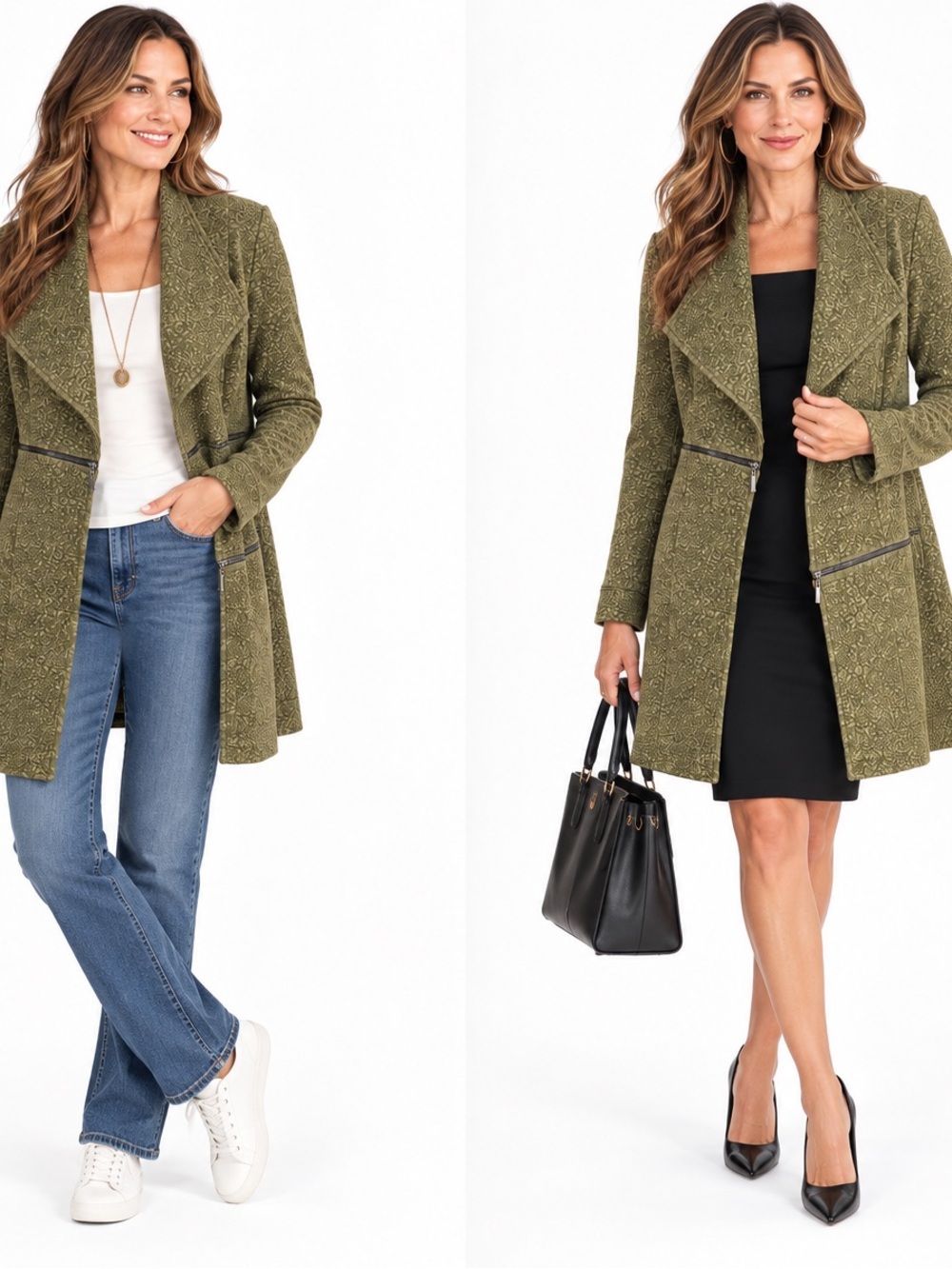 Eva Varro Barcelona Jacket Medium olive texture zipper accents edgy office